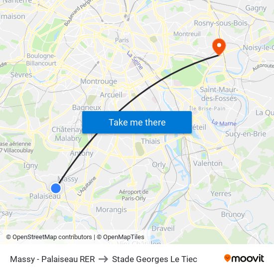 Massy - Palaiseau RER to Stade Georges Le Tiec map