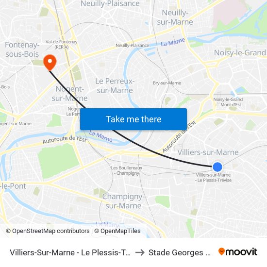 Villiers-Sur-Marne - Le Plessis-Trévise RER to Stade Georges Le Tiec map