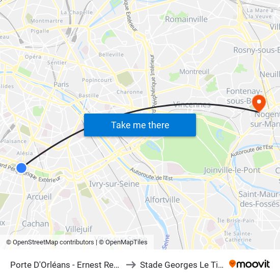 Porte D'Orléans - Ernest Reyer to Stade Georges Le Tiec map