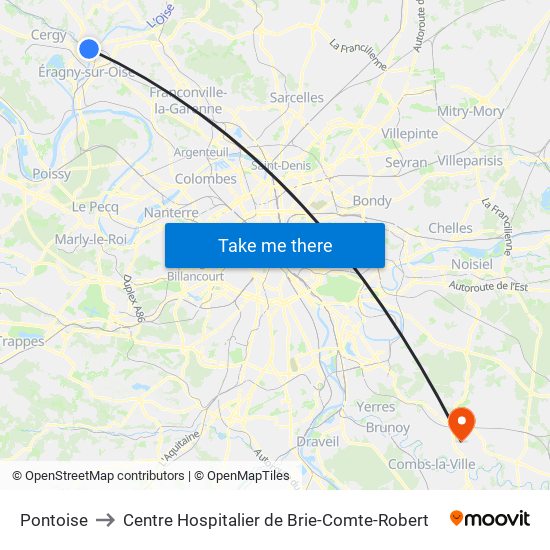Pontoise to Centre Hospitalier de Brie-Comte-Robert map