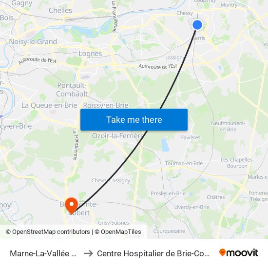 Marne-La-Vallée Chessy to Centre Hospitalier de Brie-Comte-Robert map