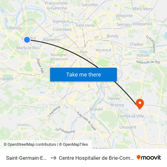 Saint-Germain-En-Laye to Centre Hospitalier de Brie-Comte-Robert map