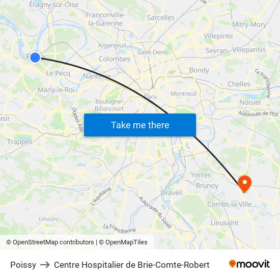 Poissy to Centre Hospitalier de Brie-Comte-Robert map