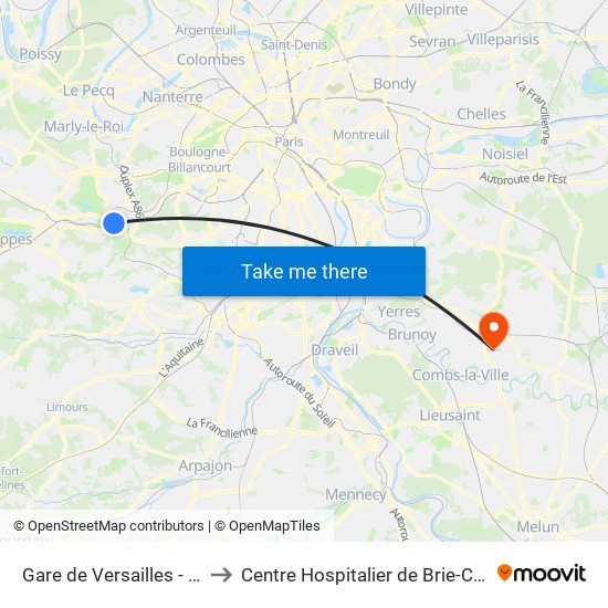 Gare de Versailles - Chantiers to Centre Hospitalier de Brie-Comte-Robert map