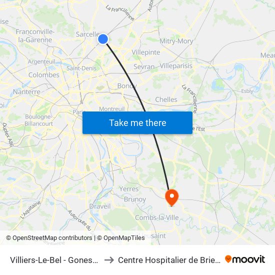 Villiers-Le-Bel - Gonesse - Arnouville to Centre Hospitalier de Brie-Comte-Robert map