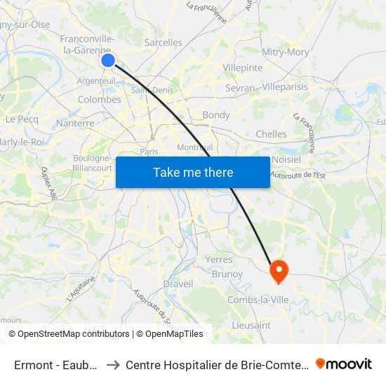 Ermont - Eaubonne to Centre Hospitalier de Brie-Comte-Robert map