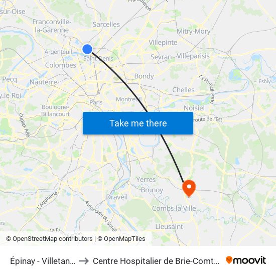 Épinay - Villetaneuse to Centre Hospitalier de Brie-Comte-Robert map