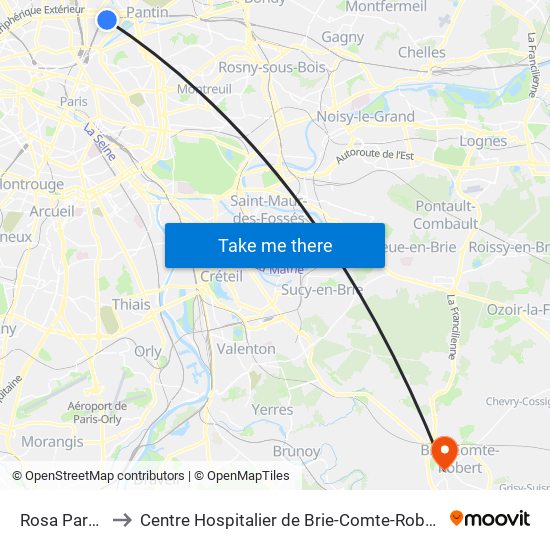 Rosa Parks to Centre Hospitalier de Brie-Comte-Robert map