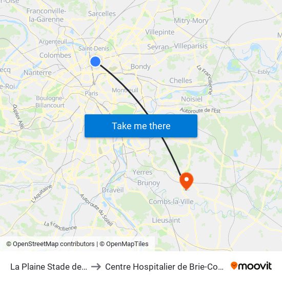 La Plaine Stade de France to Centre Hospitalier de Brie-Comte-Robert map