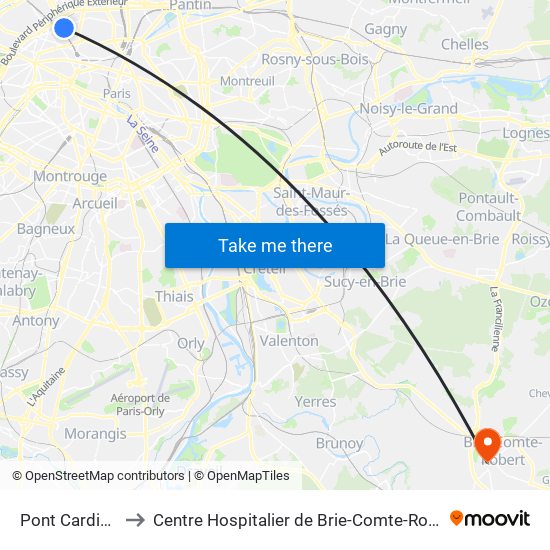 Pont Cardinet to Centre Hospitalier de Brie-Comte-Robert map