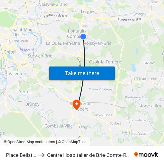 Place Beilstein to Centre Hospitalier de Brie-Comte-Robert map