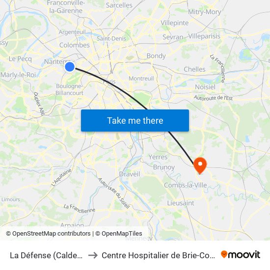 La Défense (Calder - Miro) to Centre Hospitalier de Brie-Comte-Robert map