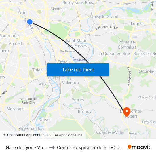 Gare de Lyon - Van Gogh to Centre Hospitalier de Brie-Comte-Robert map