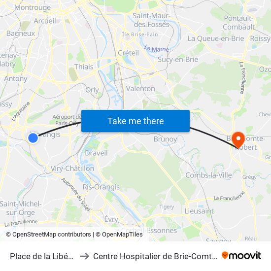 Place de la Libération to Centre Hospitalier de Brie-Comte-Robert map