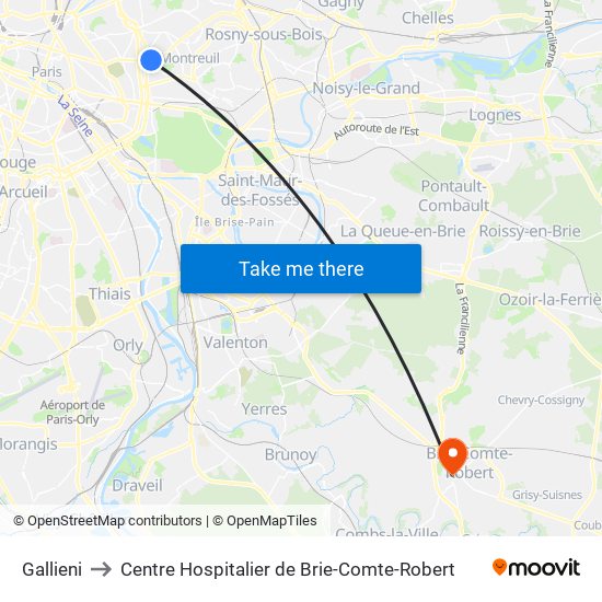 Gallieni to Centre Hospitalier de Brie-Comte-Robert map