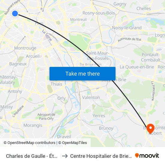 Charles de Gaulle - Étoile - Wagram to Centre Hospitalier de Brie-Comte-Robert map