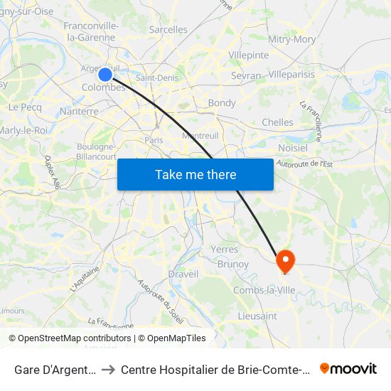 Gare D'Argenteuil to Centre Hospitalier de Brie-Comte-Robert map