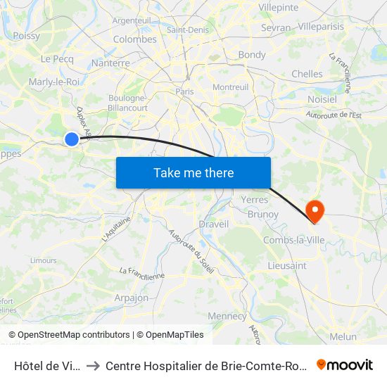 Hôtel de Ville to Centre Hospitalier de Brie-Comte-Robert map
