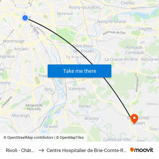 Rivoli - Châtelet to Centre Hospitalier de Brie-Comte-Robert map
