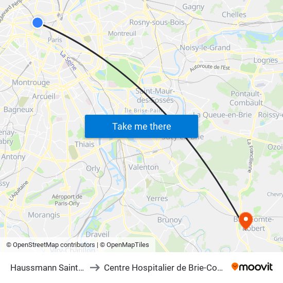 Haussmann Saint-Lazare to Centre Hospitalier de Brie-Comte-Robert map
