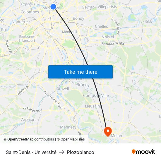 Saint-Denis - Université to Plozoblanco map
