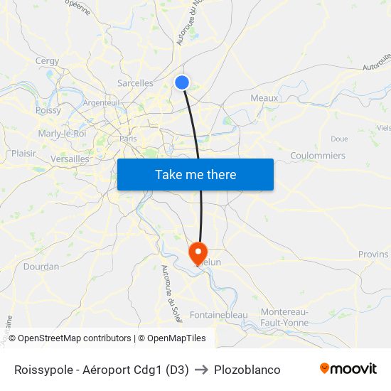 Roissypole - Aéroport Cdg1 (D3) to Plozoblanco map