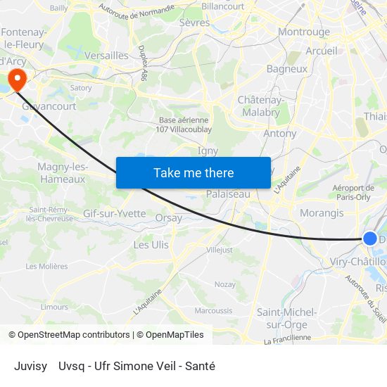 Juvisy to Uvsq - Ufr Simone Veil - Santé map