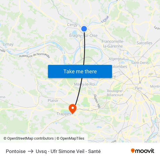 Pontoise to Uvsq - Ufr Simone Veil - Santé map