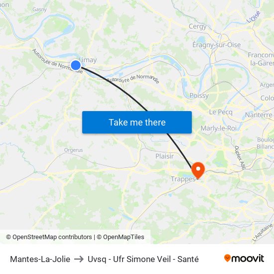 Mantes-La-Jolie to Uvsq - Ufr Simone Veil - Santé map