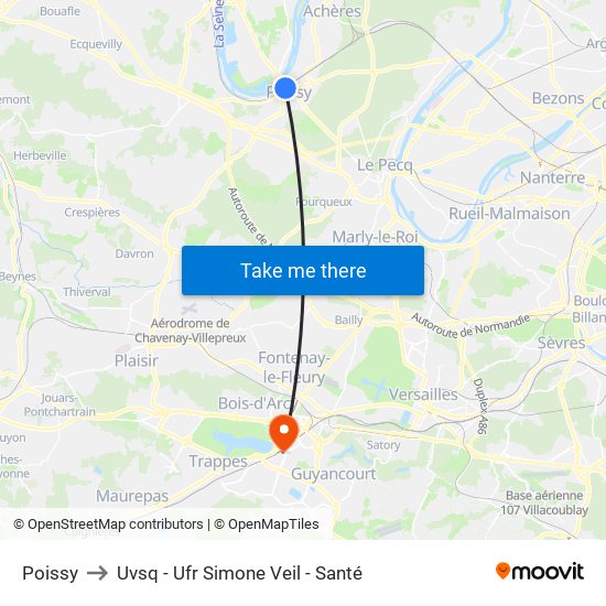 Poissy to Uvsq - Ufr Simone Veil - Santé map
