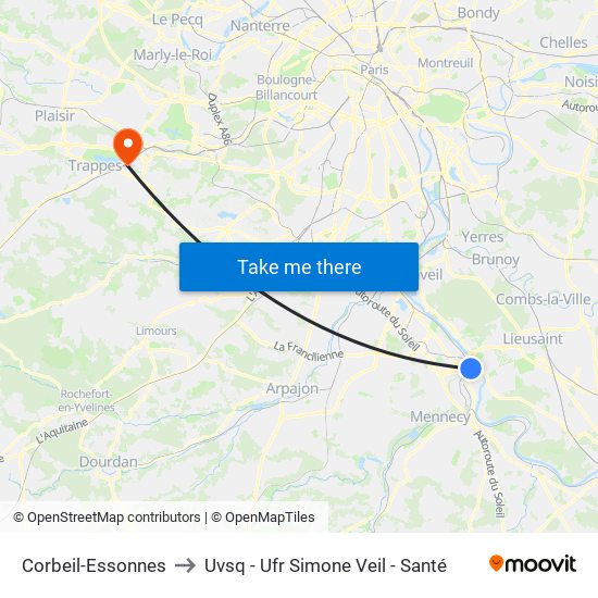 Corbeil-Essonnes to Uvsq - Ufr Simone Veil - Santé map