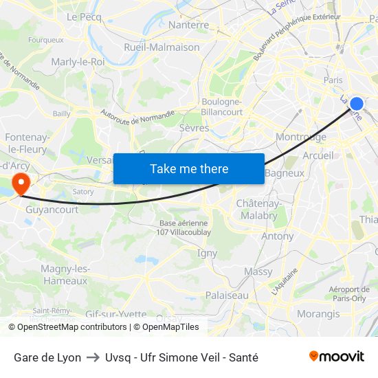 Gare de Lyon to Uvsq - Ufr Simone Veil - Santé map