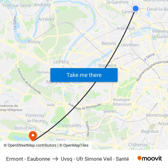 Ermont - Eaubonne to Uvsq - Ufr Simone Veil - Santé map