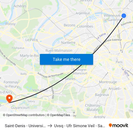 Saint-Denis - Université to Uvsq - Ufr Simone Veil - Santé map