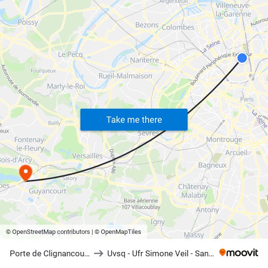 Porte de Clignancourt to Uvsq - Ufr Simone Veil - Santé map