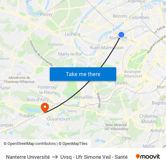 Nanterre Université to Uvsq - Ufr Simone Veil - Santé map