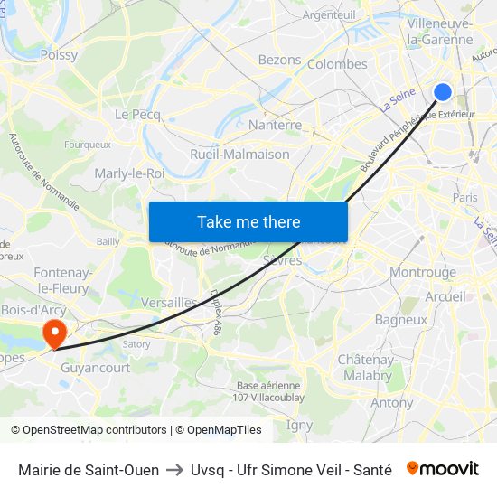 Mairie de Saint-Ouen to Uvsq - Ufr Simone Veil - Santé map