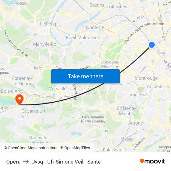 Opéra to Uvsq - Ufr Simone Veil - Santé map