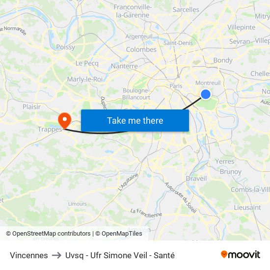 Vincennes to Uvsq - Ufr Simone Veil - Santé map
