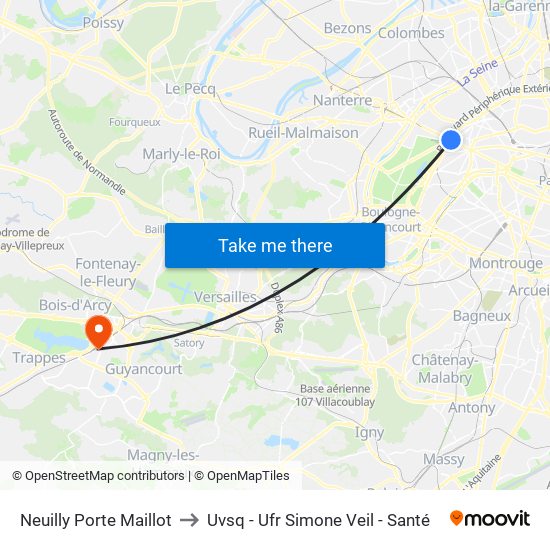 Neuilly Porte Maillot to Uvsq - Ufr Simone Veil - Santé map