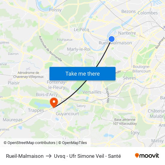 Rueil-Malmaison to Uvsq - Ufr Simone Veil - Santé map