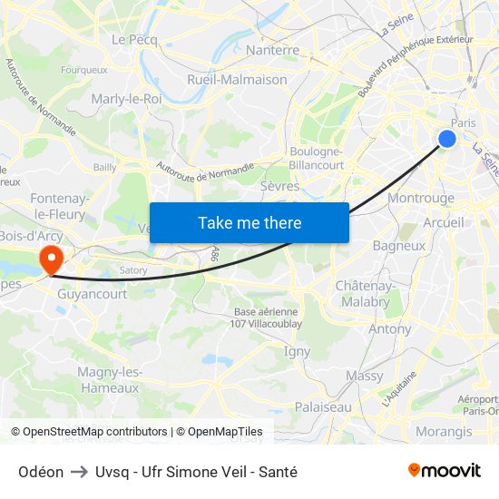 Odéon to Uvsq - Ufr Simone Veil - Santé map
