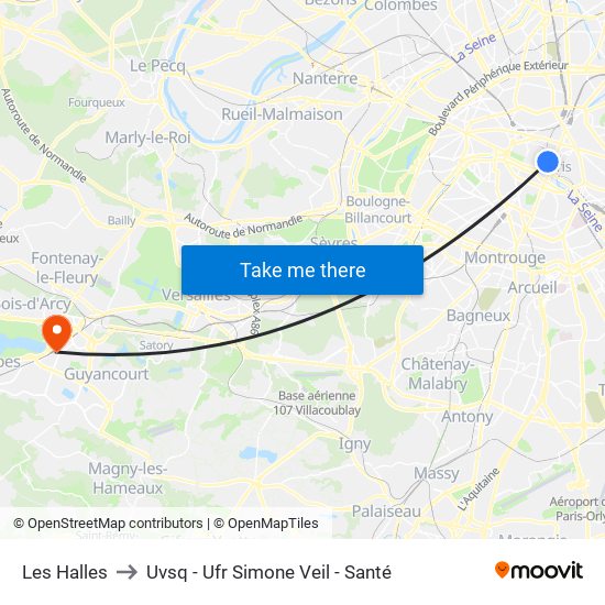 Les Halles to Uvsq - Ufr Simone Veil - Santé map