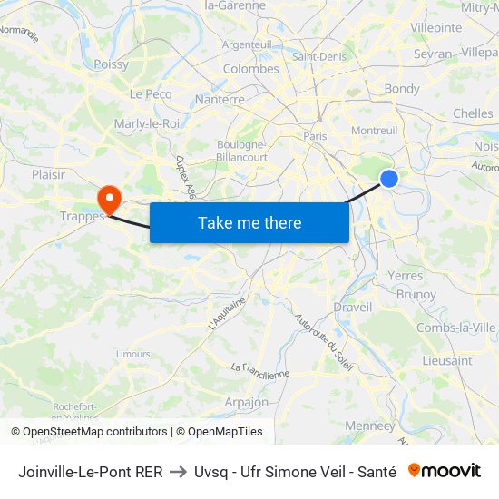 Joinville-Le-Pont RER to Uvsq - Ufr Simone Veil - Santé map