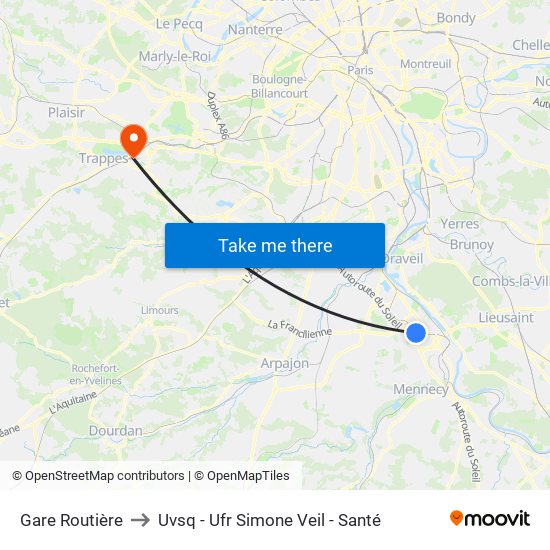 Gare Routière to Uvsq - Ufr Simone Veil - Santé map