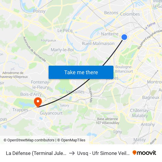 La Défense (Terminal Jules Verne) to Uvsq - Ufr Simone Veil - Santé map