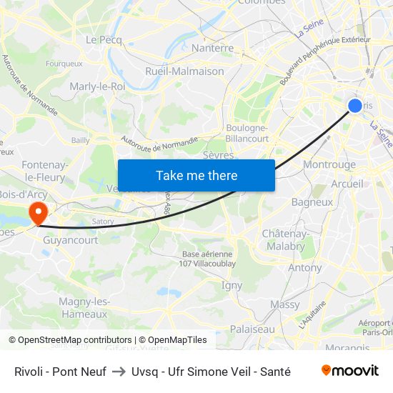 Rivoli - Pont Neuf to Uvsq - Ufr Simone Veil - Santé map