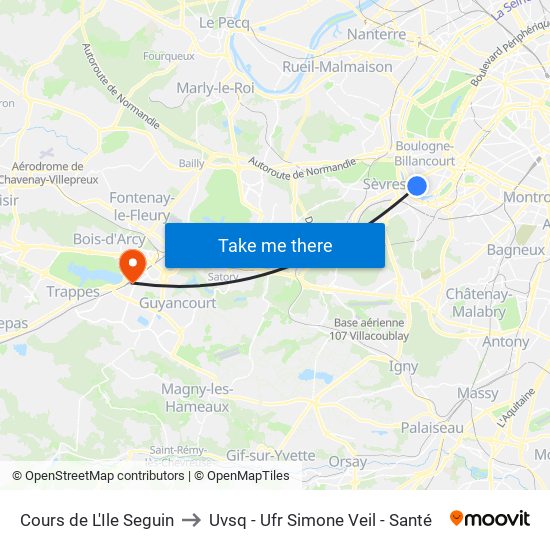 Cours de L'Ile Seguin to Uvsq - Ufr Simone Veil - Santé map