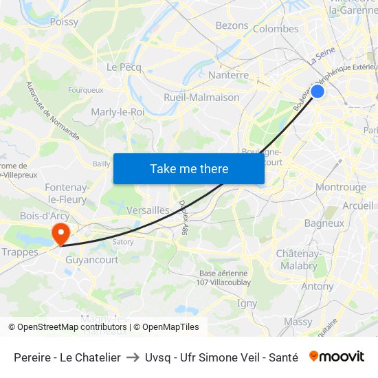 Pereire - Le Chatelier to Uvsq - Ufr Simone Veil - Santé map