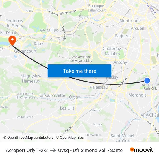 Aéroport Orly 1-2-3 to Uvsq - Ufr Simone Veil - Santé map